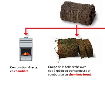 Coupe de la balle et combustion directe en chaudière